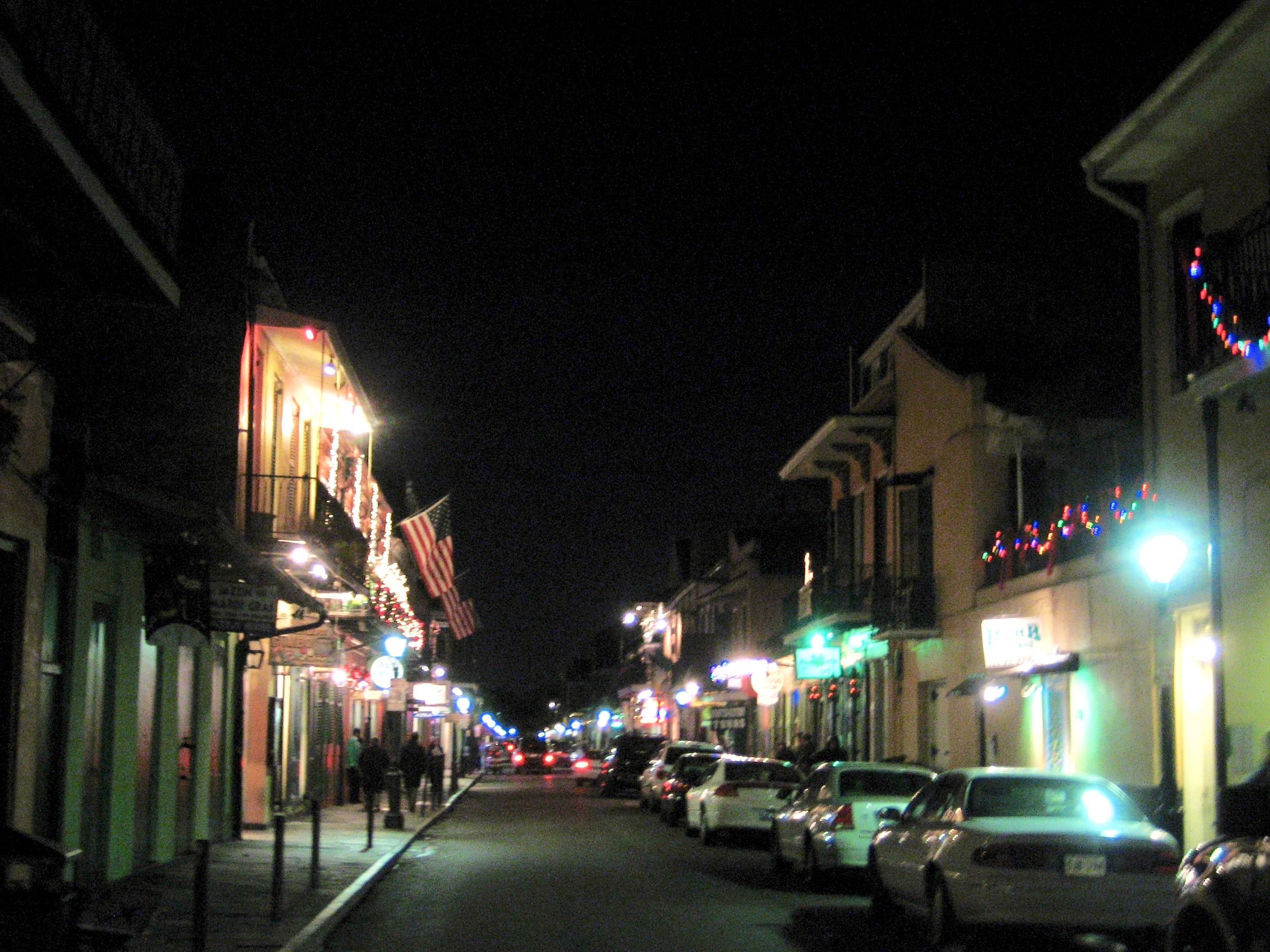 Historic French Quarter street at night